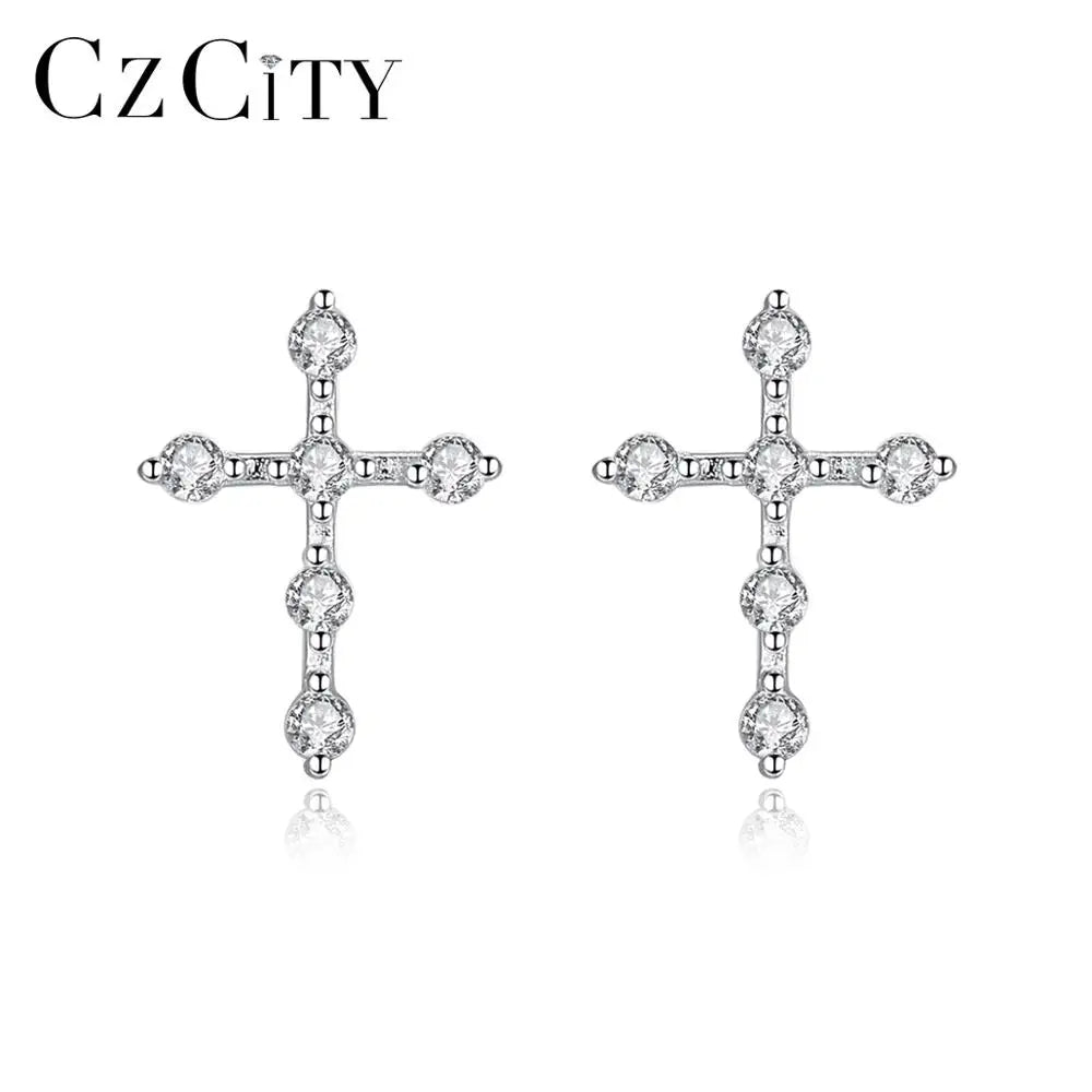 CZCITY Sterling Silver 925 Stud Earring for Women Cross Shaped Fashion Earring Fine Jewelry