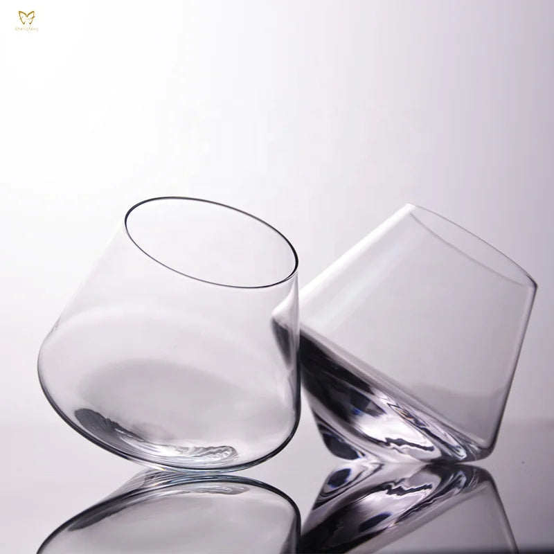 Set of 4 Tilted Crystal Whiskey Tumblers Old Fashioned Bourbon Glasses in Gift Box