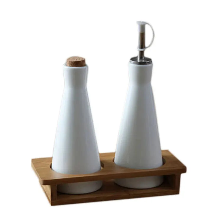 Factory Direct Sale Hotel Restaurant Used Soy Sauce Cruet Set Ceramic Olive Oil Vinegar Bottles with Rack
