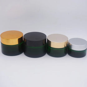 2oz 50g Cosmetic Jar Frosted Glass Green with White Lid