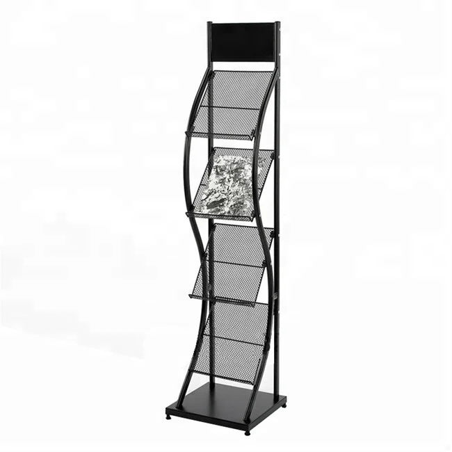 4-Tier Metal Wire Mesh Display Rack for Magazines Organization Solution