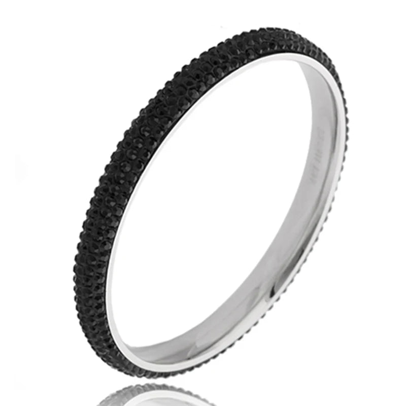 Fashion 316L Stainless Steel 4 Row Crystal Black  Bangles Bracelets for Women