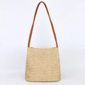 Brief Design Handwoven Leather Handle Rattan Weave Summer Straw Clutch Shoulder Bags Women Handbags Beach Bag Tote Bag