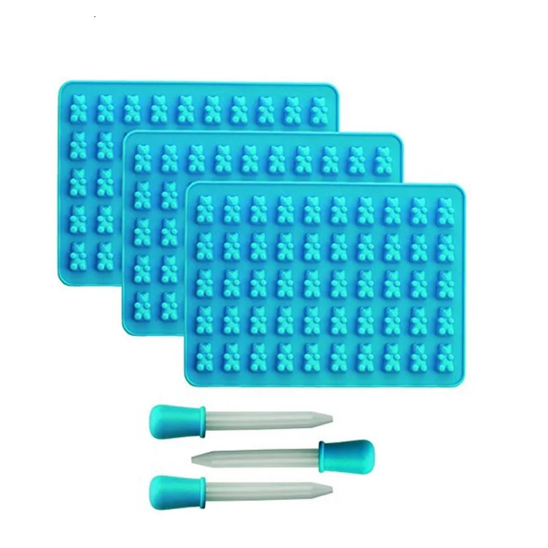 Hot Sell Premium 3 Pack Food Grade & Bpa Free 50 Cavity Gummy Bear Molds Non-Stick Silicone Resin Candy Mold Trays Ice Cube Mold