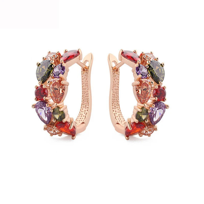 LUOTEEMI Fashion Gold Plated Multicolor CZ Cluster Mona Lisa Clip Earrings for Women