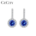 CZCITY Classic Round Gemstone Silver Stud Earrings 925 Silver Women Jewelry Flower CZ Ear Studs