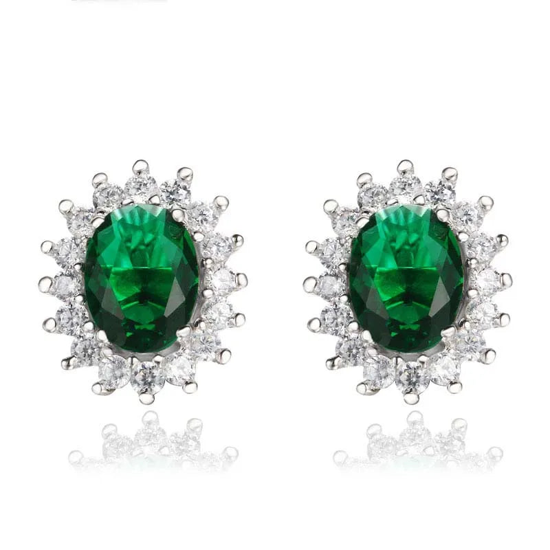 925 Sterling Silver Green Stud Earrings for Women Zirconia Earring Rhodium Plated