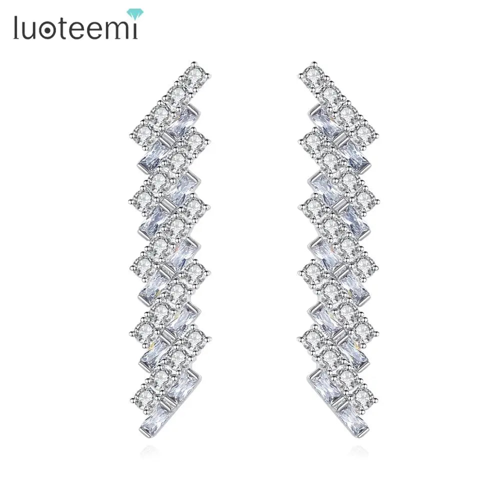 LUOTEEMI Geometric CZ Stone Stud  Earrings for Women Square Bar Luxury Shinning Women Earring