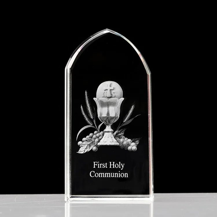 Small Bridge High Quality Wholesale Customized First Holy Communion 3d Laser Engraving Religions Crystal Baptism Craft