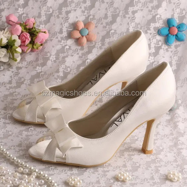 Customized Peep Toe Womens Dress Bow Shoes Wedding Bridal
