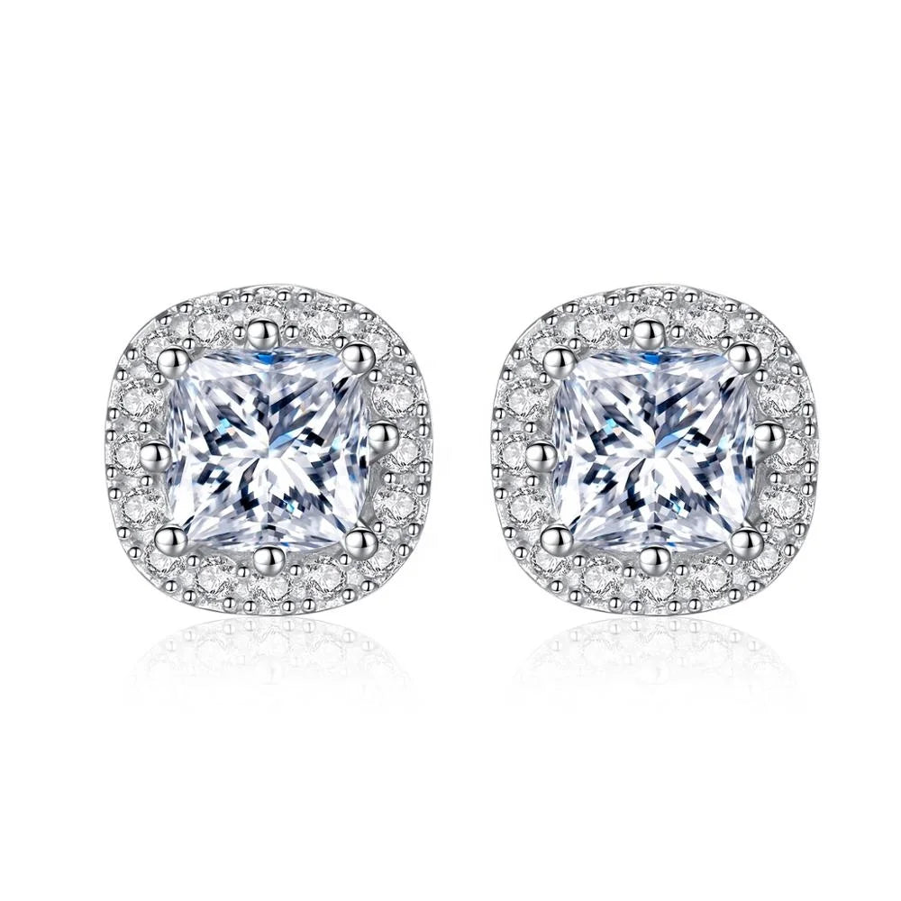 CZCITY Rhodium Plated Cubic Zirconia Square Pure 925 Sterling Silver Earrings