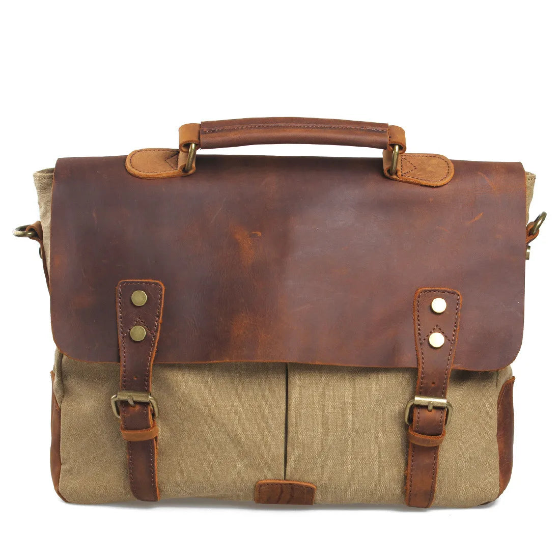 Retro Canvas Cowhide Crossbody Bag Men's Fashion Business Briefcase Laptop Bag Messenger Bag