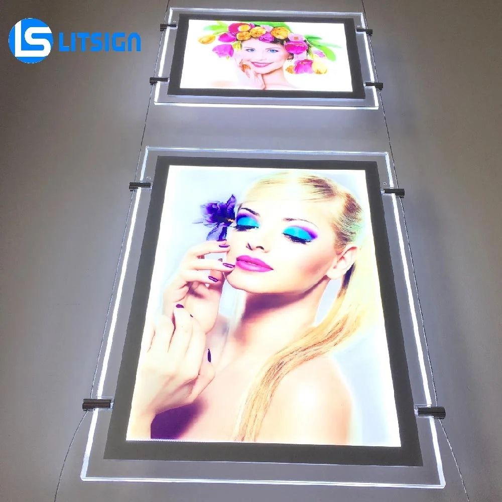 Double Sided Rectangle Acrylic Salon Christmas Display Indoor Light Box Hanging LED Backlit Ultra Slim High Brightness