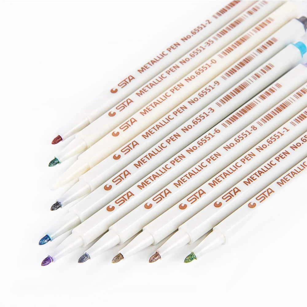 STA 10-Color Japanese Fine Tip Art Markers Slender Rod Marker Pen Creation Painting Greeting Cards Durable Metallic Marker Art