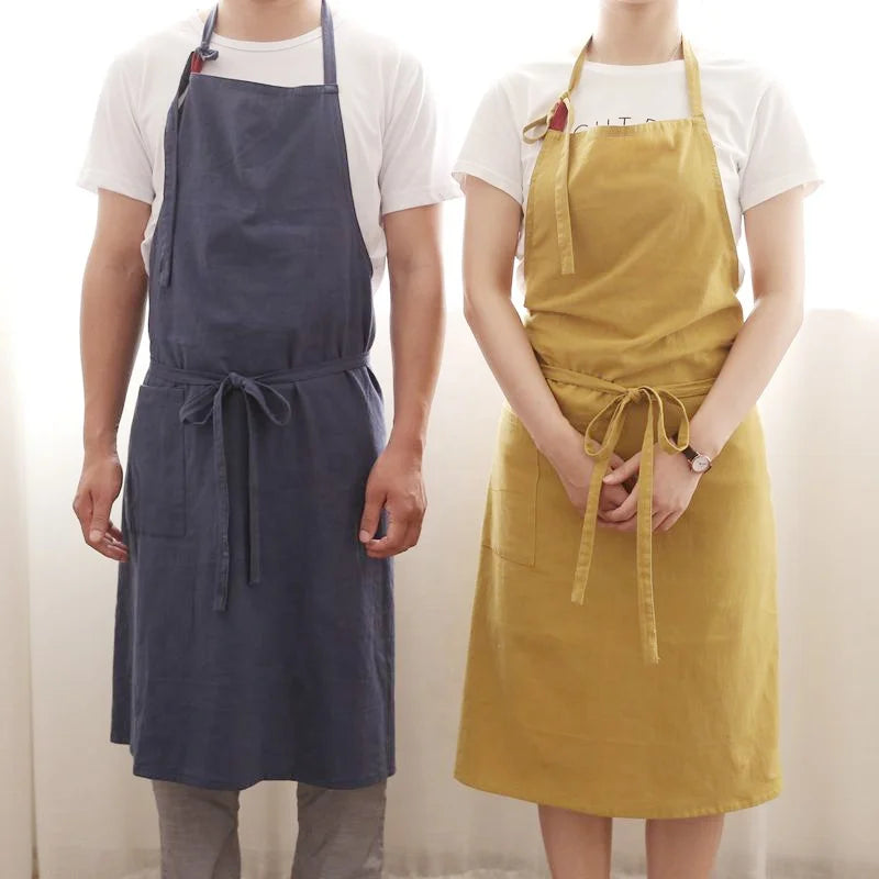 Korean Style Cotton Simple Art Coffee Shop Garden Drawing Work Chef Sleeveless Fabric Kitchen Waist Apron
