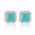 LUOTEEMI Frosted Bule Crystal CZ Ladies Earrings a AA Zircon Stone Square Ear Stud for Women