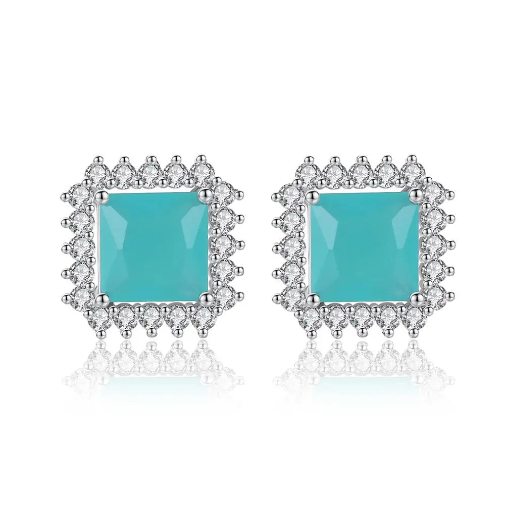 LUOTEEMI Frosted Bule Crystal CZ Ladies Earrings a AA Zircon Stone Square Ear Stud for Women