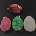 JF6407 Fashion Sparkly Shiny Gold Plated pink Green White Natural Quartz Druzy Pendantgold Plated Bezel Druzy Druzzy Pendant