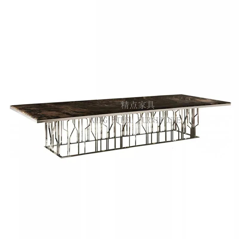 Luxury European Style Marble Dining Table Set Modern Stainless Steel Base Dining Table and Chair