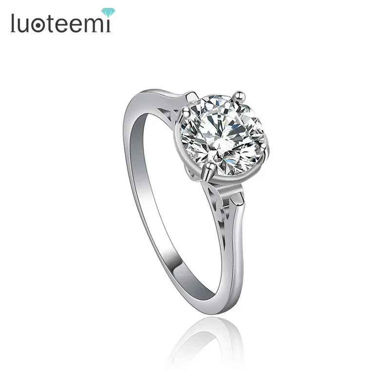 LUOTEEMI Charming Accessories Endless Love Heart Shaped White Gold Silver Plated Lovers' Cheap Wholesale Wedding Ring