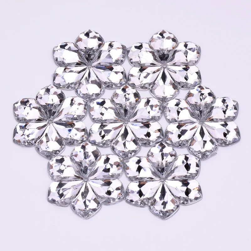 28mm Sewing Clear White Flowers Rhinestones Big Size Crystal Appliques Flatback Acrylic Stones Sew on Strass for Crafts