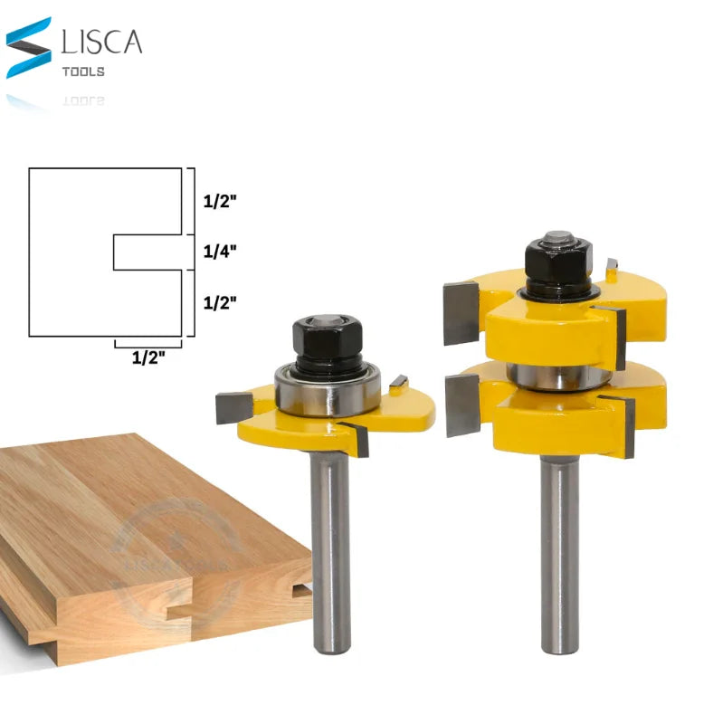 L-N120-1 2pcs Tongue and Groove Router Bit Set 1/4" X 1/4" - 8mm 1/4 12mm Woodworking Cutter Tenon Cutter for Woodworking Tools