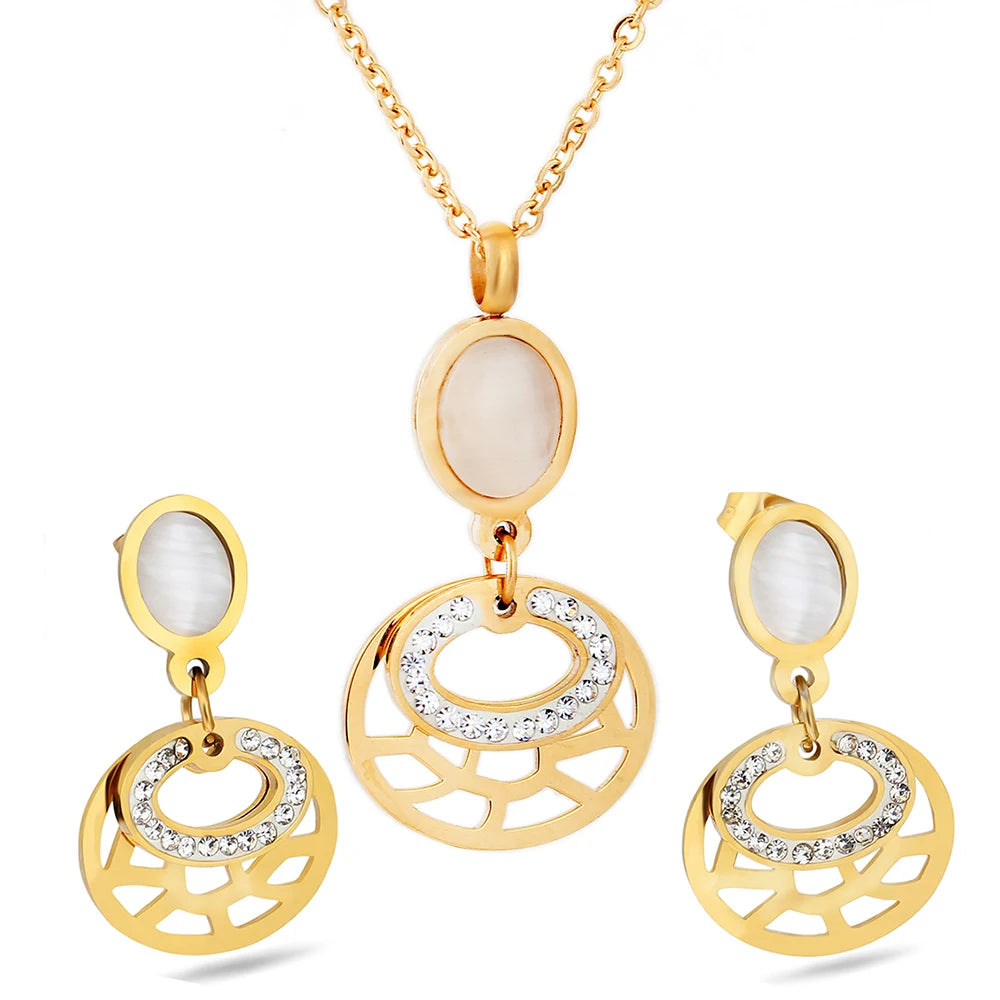 Engagement Jewelry Oval Opal Crystal Stainless Steel Wedding Jewelry Sets for Women
