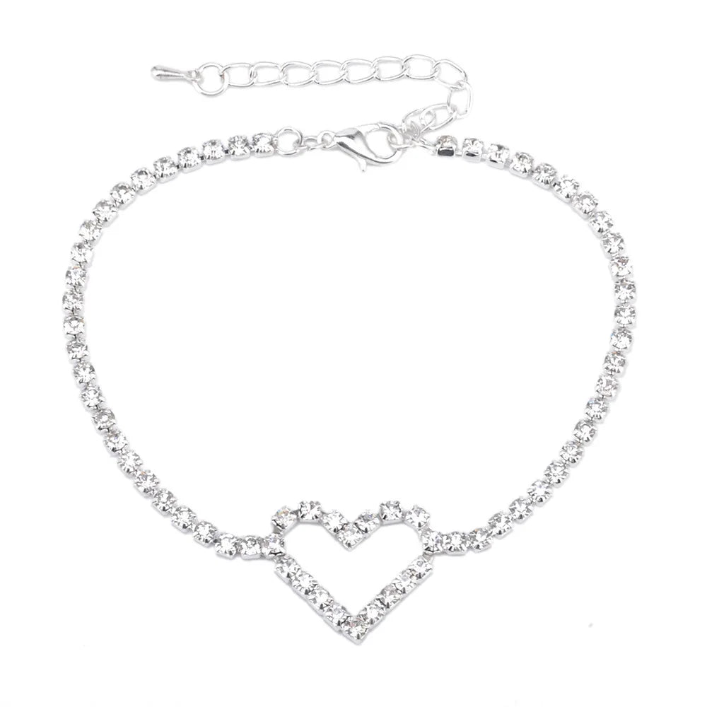 Drop Shipping Fashion Anklet Bracelets 2021 Elegant Crystal Heart Shape Anklet  for Women Girls Jewelry