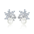 LUOTEEMI Elegant White Gold Electroplated CZ Flower Women Mother Christmas Gift Simulated Pearl Stud Earrings