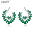 LUOTEEMI Milk Green Big Stud Crystal Women Earrings Elegant Flower Jewelry Wholesale for Party