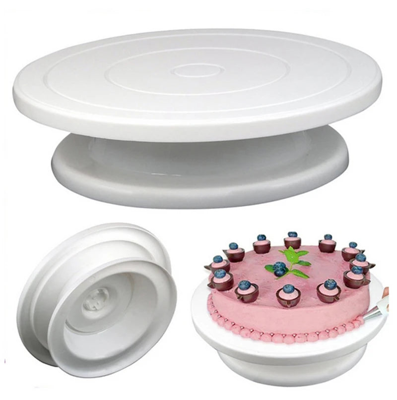 HelloWorld DIY Cookies Baking Plastic Pan Decorating Plate Rotating Table Round Cake Stand Tool Cake Rotary Turntable