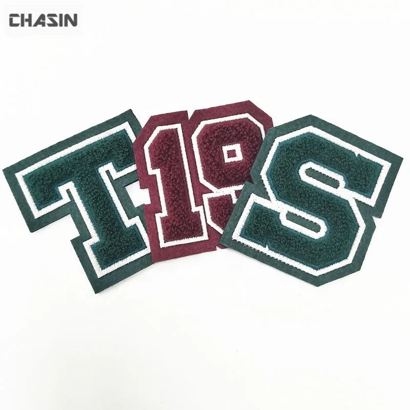 Free Sample Custom Eco-Friendly Iron-On Patches Embroidered Sports Clothes Patch Letter Number Chenille Felt Flower Shape Hat