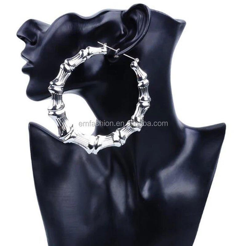 New Arrival 13 Sizes Wholesale One Circle Bamboo Joint Silver Gold Hoop Earring 18k Gold Plated Punk Party Jewelry Gift Alloy