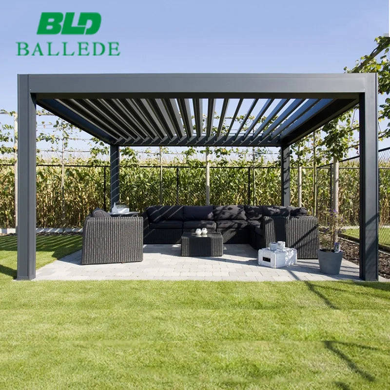4x3 Motorized Outdoor Metal Gazebo Waterproof Louvered Roof Aluminum Pergola Kit