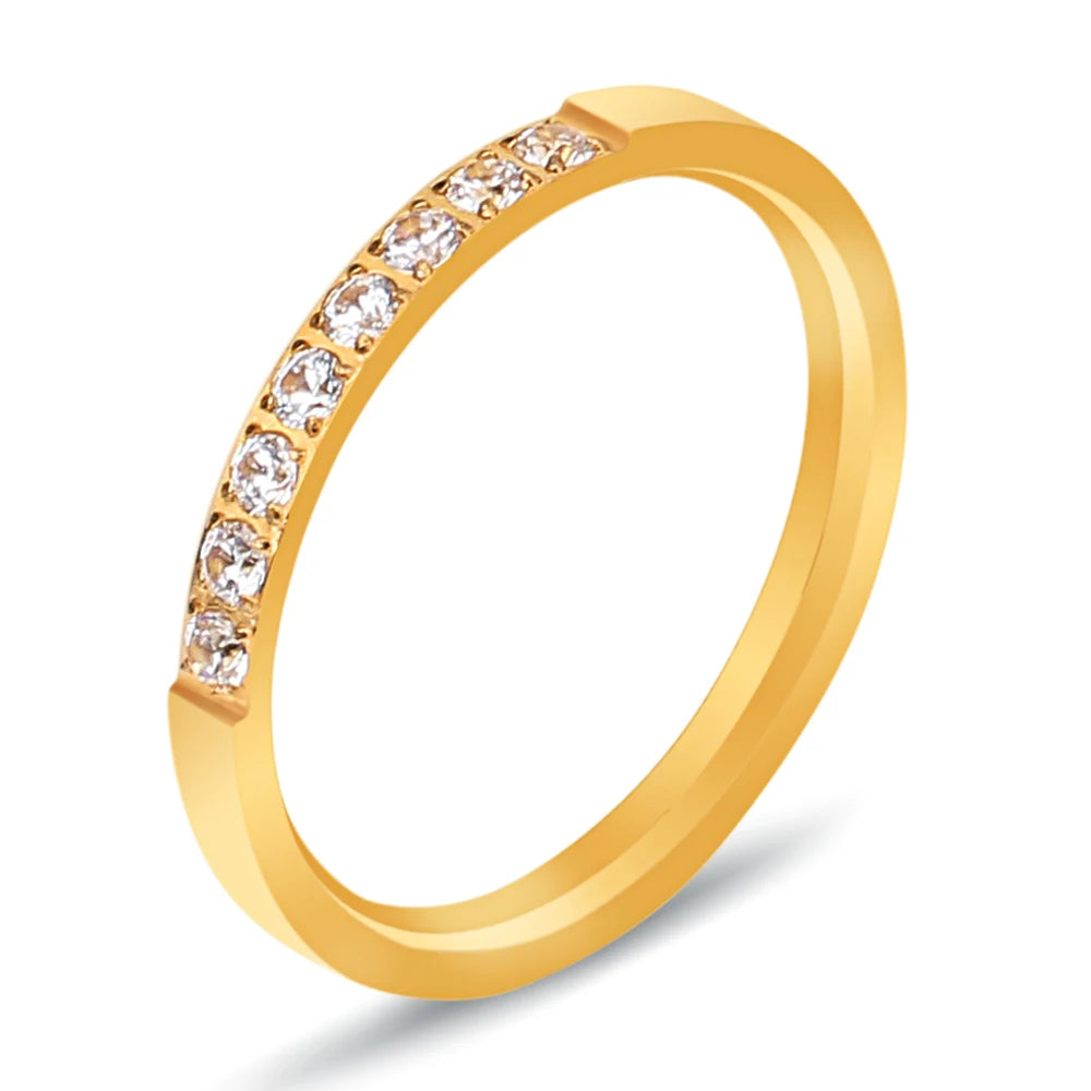 Stainless Steel Single Row Zircon Crystal Ring Female Diamond Drill Zircon Crystal Ring Crystals Healing Stone Rings