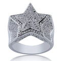 Fashion Hip Hop Jewelry Five Star Rings Men's Gold Silver Color Plated Iced Out CZ Cubic Zircon Brass Ring for Men