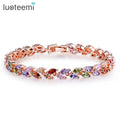 LUOTEEMI Fashion Rose Gold Plated Multi-color Perfect Marquise-cut a AA Cubic Zircon Bracelet for Women