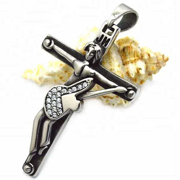 Johnny Hallyday 316 Stainless Steel Cross Pendant Special Locket for French Rock Fans JH Christian Crucifix Charm for Children