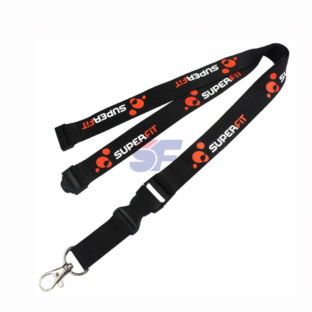 2018 Release Custom Logo Printed Polyester Lanyard in Black with Customizable Size & Color and Metal Hook Option No MOQ