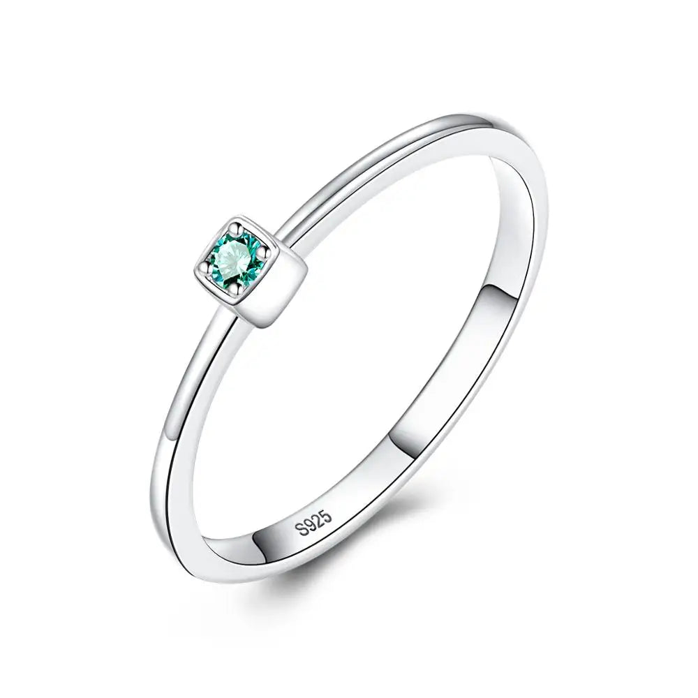 CZCITY Bezel Setting  Emerald Thin Gemstone Diamond Engagement Rings Women Elegant Cute Rings Jewelry
