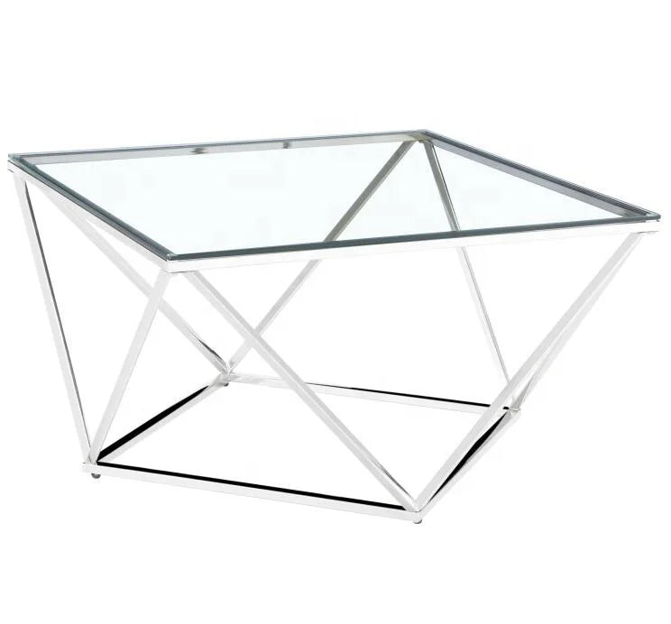 Living Room Furniture Stainless Steel Diamond Shaped Coffee Table Polygon Metal Mirror Smooth Diamond End Table