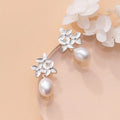 Good Quality 925 Sterling Silver Four Leaf Flower With Pearl Earrings Gifts Jewelry