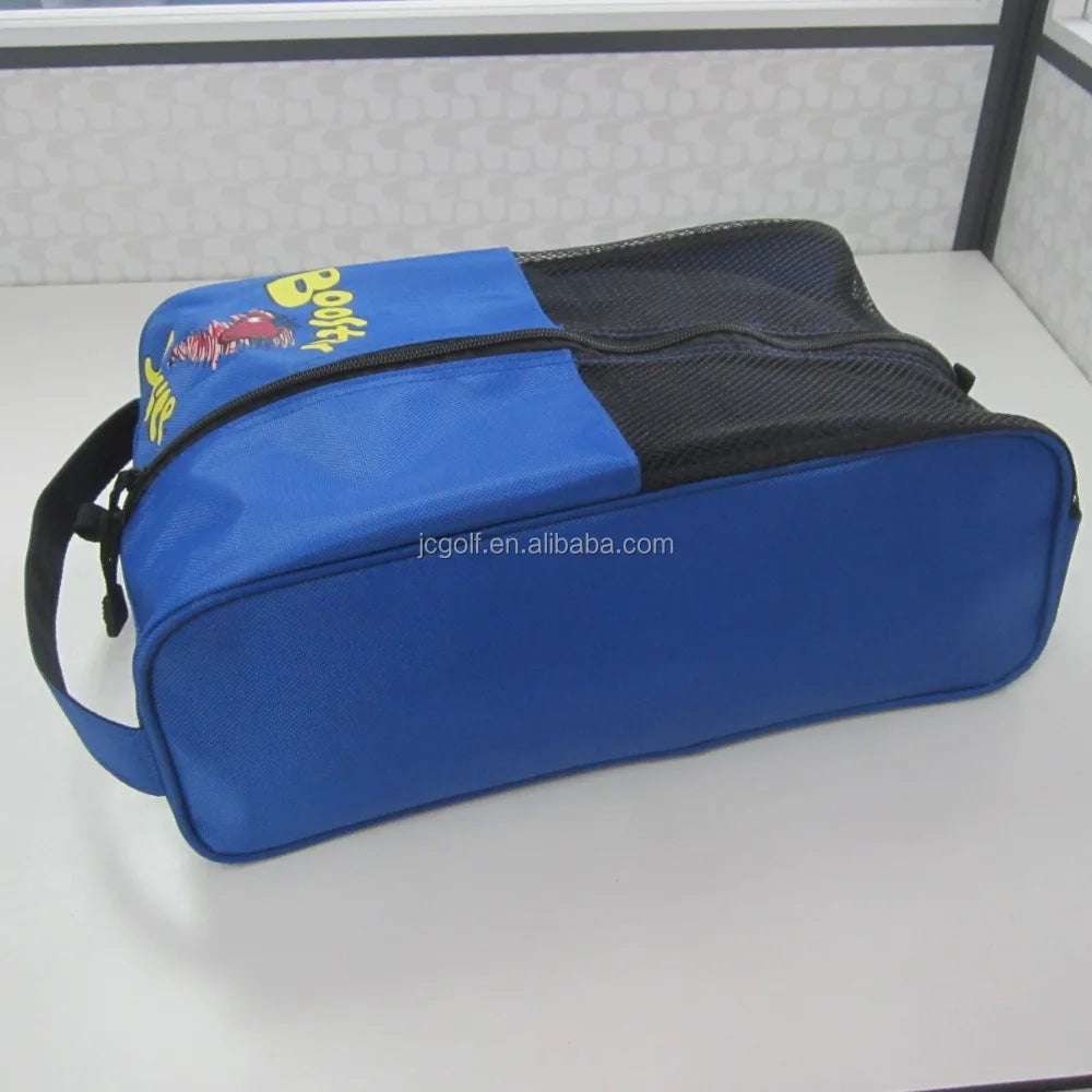 Customized Portable Breathable Large Capacity Blue Nylon Golf Shoe Bag for Men and Women