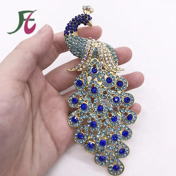 Peacock Shaped Rhinestone Brooches Peafowl Design Blue Crystal Pin Brooch in Guangzhou