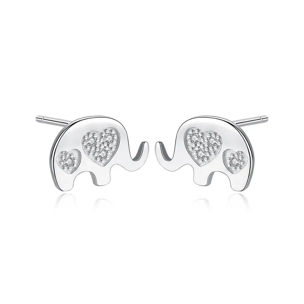 CZCITY Cute Cubic Zirconia Elephant Women Stud Earrings Korean Style Fine Jewelry