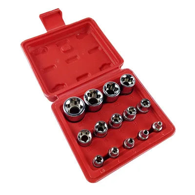 14pcs Set Crv Material E Torx Star Female Bit Wrench Sockets Set 1/2" 3/8" 1/4" Drive E4 - E24 Repair Tools Hand Tool Set Sleeve