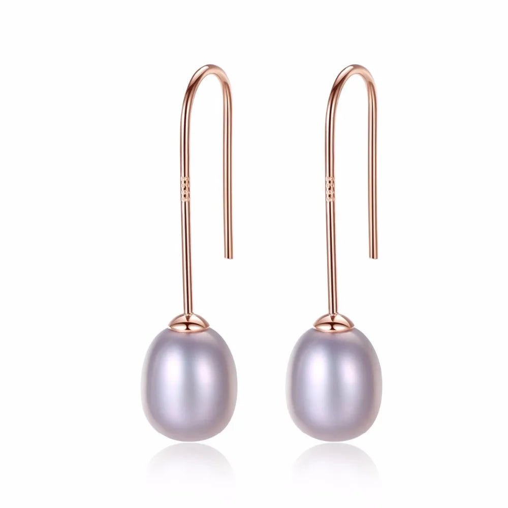 PAG&MAG 8-9mm Natural Pearl Simple 925 Sterling Silver Ear Hook Drop Silver Pearl Earrings