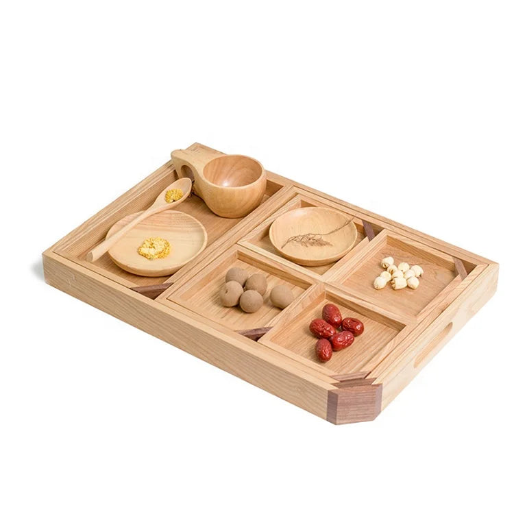Creative Wood Multifunctional Combination  5 Compartment  Food Storage  Box with Lid