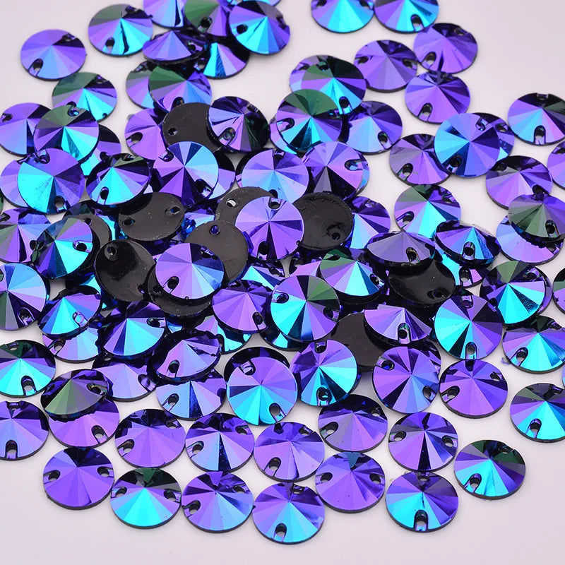 10 12 16 18mm Sewing Purple AB Rhinestone Applique Rivoli Crystal Stone Sew on Resin Gems Flatback Diamond Strass for DIY Crafts