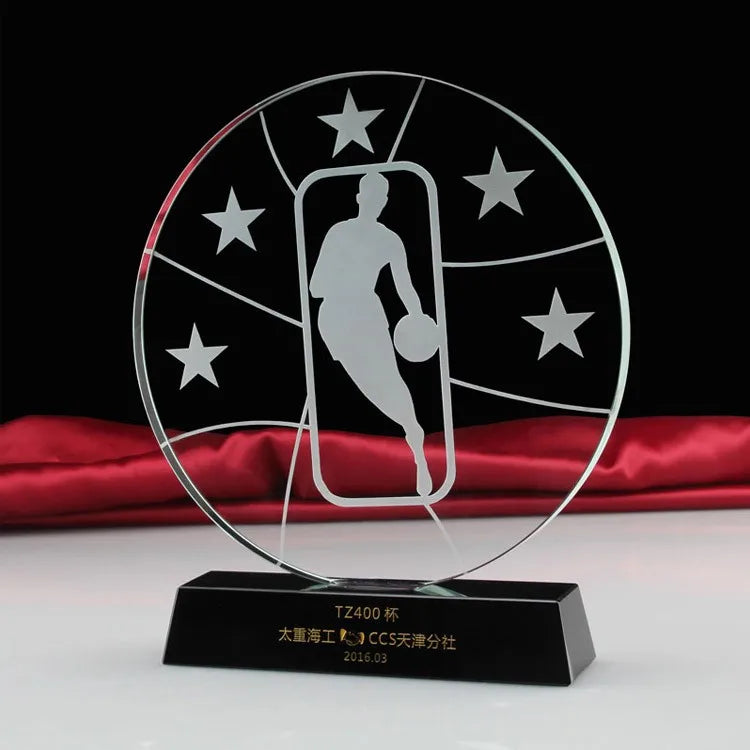 HDW Wholesale Blank Crystal Glass Basketball Trophy Custom MVP Trophies Medals Plaques